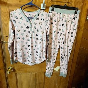 Cuddl Duds Pink Kids Pajama Set with Cat Print